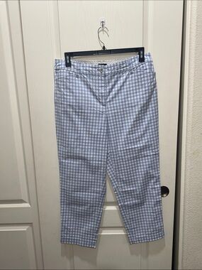 Talbots Perfect Crop Pants Blue White Gingham Capri Size 12 Cotton Blend